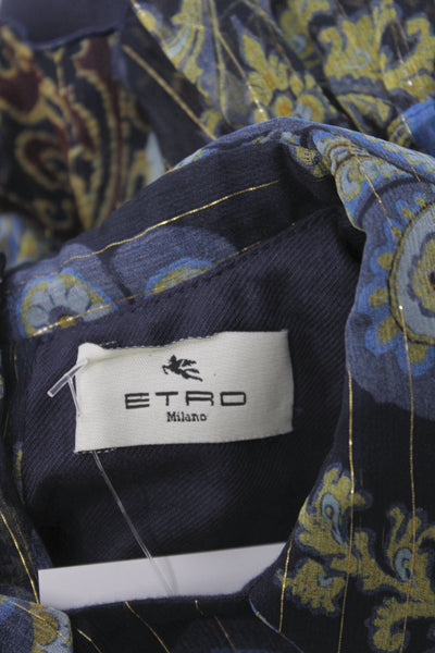 Etro Milano Girls Paisley Print Short Sleeve Dress Navy Size 6