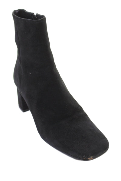 Prada Womens Suede Block High Heels Ankle Boots Shoes Solid Black Size 7