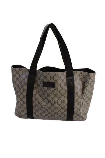 Gucci Womens GG Coated Canvas Monogram Supreme Tote Handbag Brown