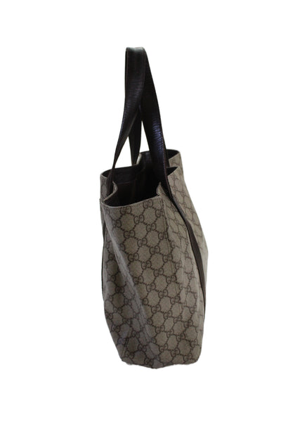 Gucci Womens GG Coated Canvas Monogram Supreme Tote Handbag Brown