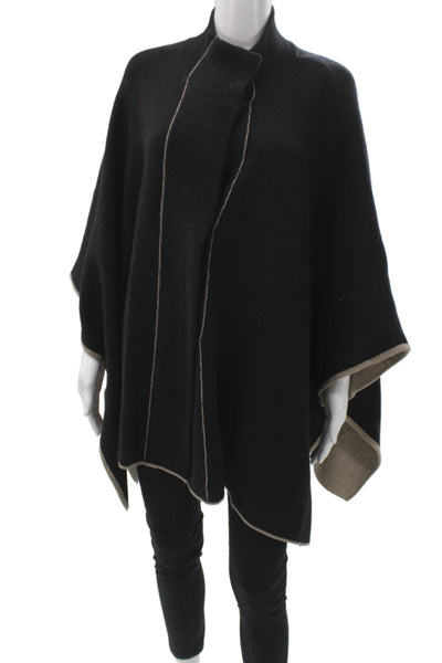 Rani Arabella Womens Black Wool Cape Sweater High Neck Sleeveless Size M