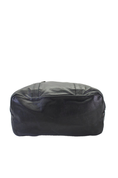 Tumi Womens Leather Zipper Closure Large Shoulder Handbag Black