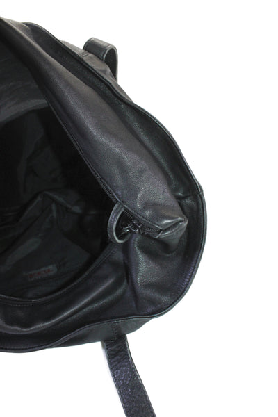 Tumi Womens Leather Zipper Closure Large Shoulder Handbag Black