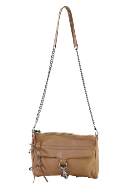 Rebecca Minkoff Womens Single Strap Zip Top Pocket Front Shoulder Handbag Brown