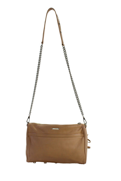 Rebecca Minkoff Womens Single Strap Zip Top Pocket Front Shoulder Handbag Brown