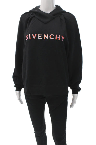 Givenchy Women Black Cowl Neck Pullover Hoodie Cotton Long Sleeve Size S