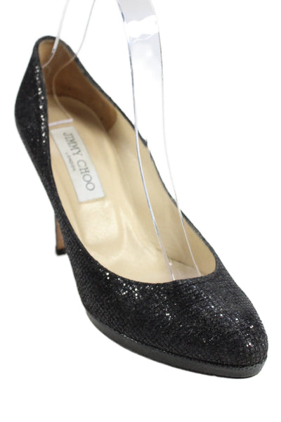 Jimmy Choo Womens Glittery Platform Heels Pumps Shoes Black Size 7