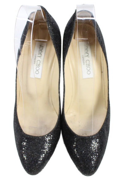 Jimmy Choo Womens Glittery Platform Heels Pumps Shoes Black Size 7