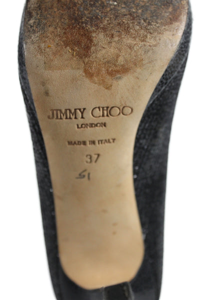 Jimmy Choo Womens Glittery Platform Heels Pumps Shoes Black Size 7