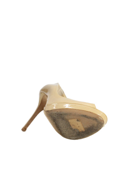Jimmy Choo Womens Patent Leather Peep Toe High Heels Shoes Nudes Size 7