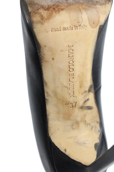 Manolo Blahnik Womens Leather Pointed Toe High Heels Pumps Shoes Black Sz 7
