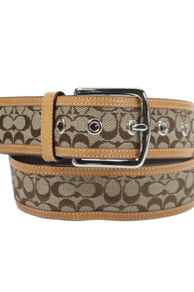 Coach Womens Leather Trim Monogram Print Belt Brown Size Small