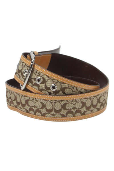 Coach Womens Leather Trim Monogram Print Belt Brown Size Small