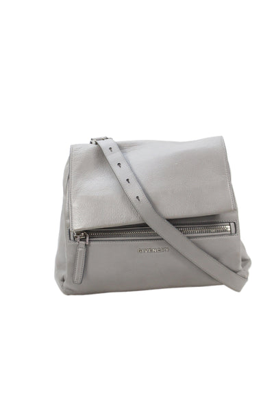 Givenchy Womens Leather Flap Zip Detail Top Handle Crossbody Handbag Gray