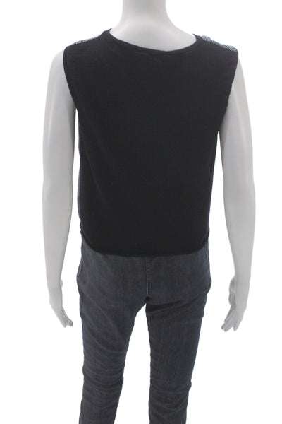 Valentino Women Basic Knit Polka Dot Sleeveless Crew Neck Tank Black Size S