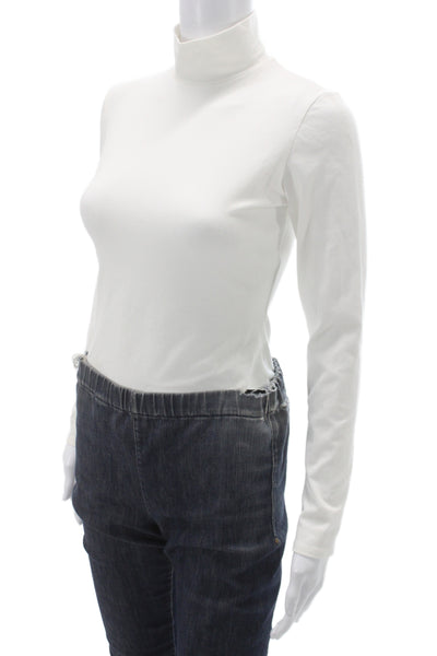Reformation Womens Basic Mock Neck White Long Sleeve T-Shirt Size S