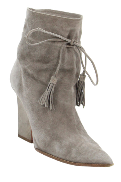 Aquazzura Womens Leather Suede Mid Calf Block Heel Boots Gray Size 8