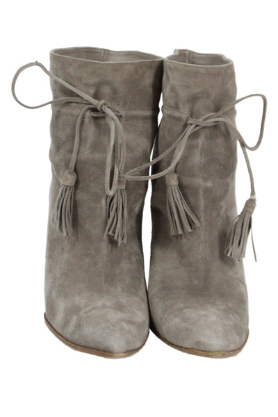 Aquazzura Womens Leather Suede Mid Calf Block Heel Boots Gray Size 8