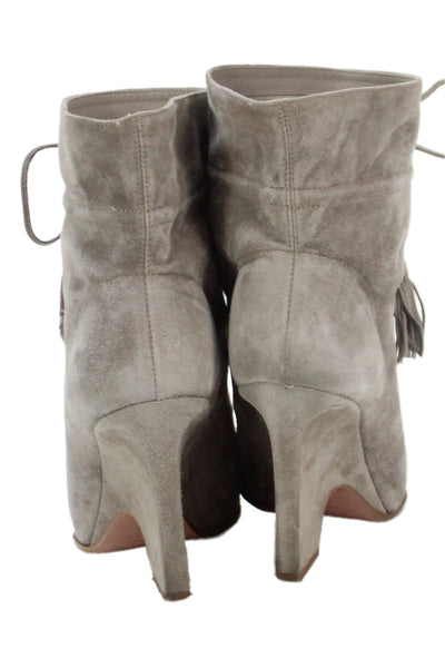 Aquazzura Womens Leather Suede Mid Calf Block Heel Boots Gray Size 8