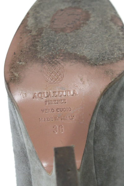 Aquazzura Womens Leather Suede Mid Calf Block Heel Boots Gray Size 8