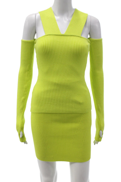Herve By Herve Leger Womens Bodycon Set Yellow V-Neck Long Sleeve Size 2XS