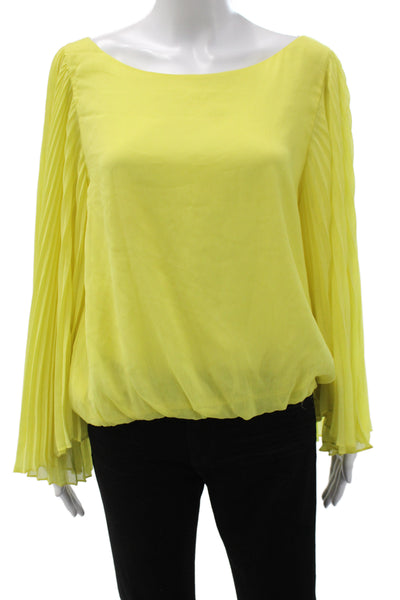 Alice + Olivia Women Tunic Boat Neck Long Sleeve Yellow Polyester Button Size L