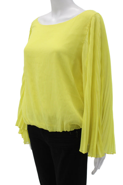 Alice + Olivia Women Tunic Boat Neck Long Sleeve Yellow Polyester Button Size L