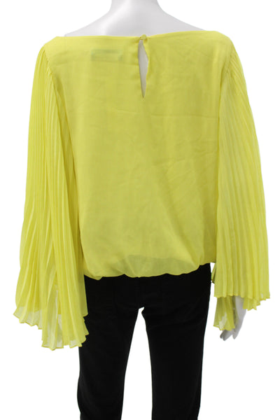 Alice + Olivia Women Tunic Boat Neck Long Sleeve Yellow Polyester Button Size L