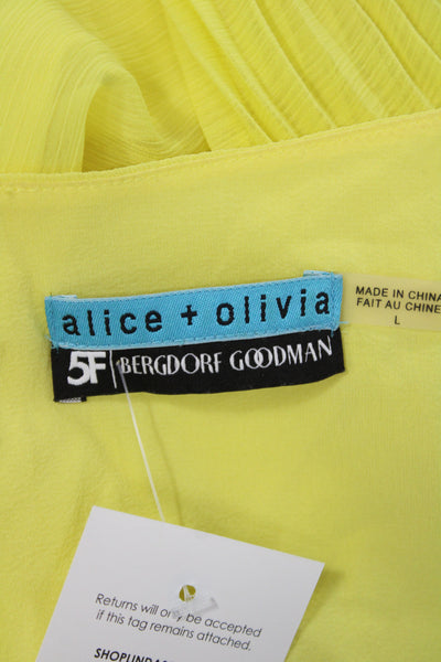 Alice + Olivia Women Tunic Boat Neck Long Sleeve Yellow Polyester Button Size L