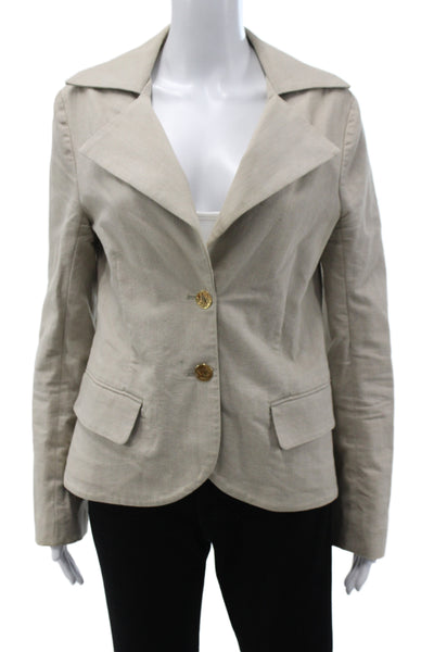 Alice + Olivia Womens Beige Basic Jacket Button Cotton Long Sleeve Size L