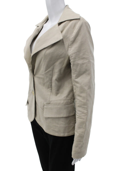 Alice + Olivia Womens Beige Basic Jacket Button Cotton Long Sleeve Size L