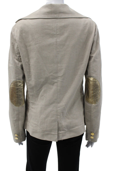 Alice + Olivia Womens Beige Basic Jacket Button Cotton Long Sleeve Size L