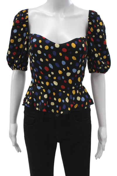 Reformation Women Cropped Polka Dot Blouse Black Short Sleeve Size 6