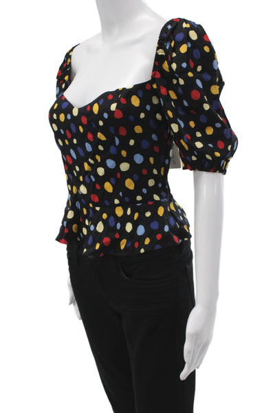 Reformation Women Cropped Polka Dot Blouse Black Short Sleeve Size 6