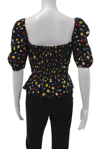 Reformation Women Cropped Polka Dot Blouse Black Short Sleeve Size 6