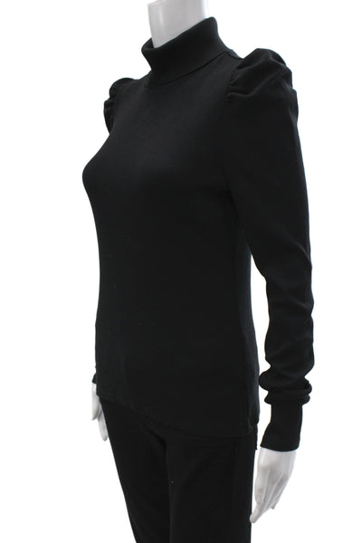 Veronica Beard Womens Black Turtleneck Long Sleeve Blouse Pima Cotton Size S