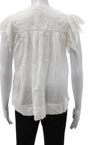 Ulla Johnson Women White V-Neck Tunic Short Sleeve Tie Cotton Boho Size 2