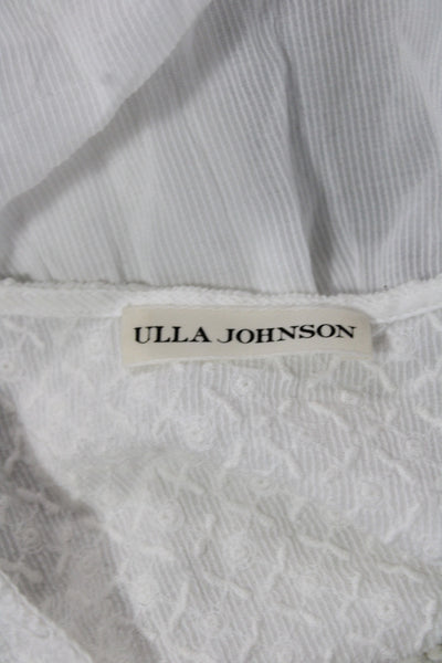 Ulla Johnson Women White V-Neck Tunic Short Sleeve Tie Cotton Boho Size 2