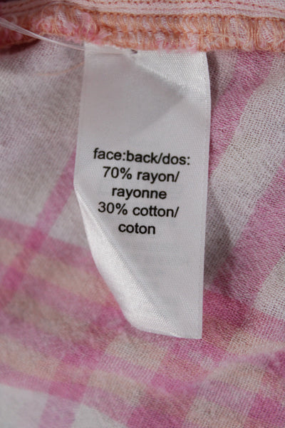 Love Shack Fancy Women Pink Checked Collared Button-Up Long Sleeve Top Size S