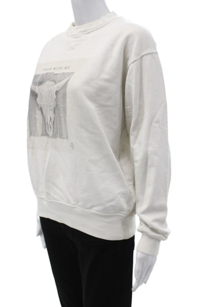 Anine Bing Women Basic T-Shirt White Cotton Crew Neck Long Sleeve Size S