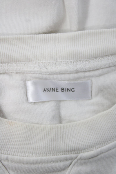 Anine Bing Women Basic T-Shirt White Cotton Crew Neck Long Sleeve Size S