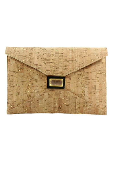 Kara Ross Womens Cork Jeweled Closure Envelope Clutch Handbag Beige