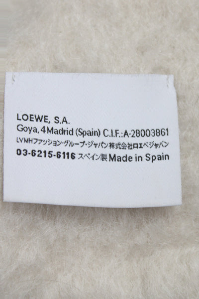 Loewe Womens Mohair Knit Fringe Trim Fold Over Scarf White 72"x8"