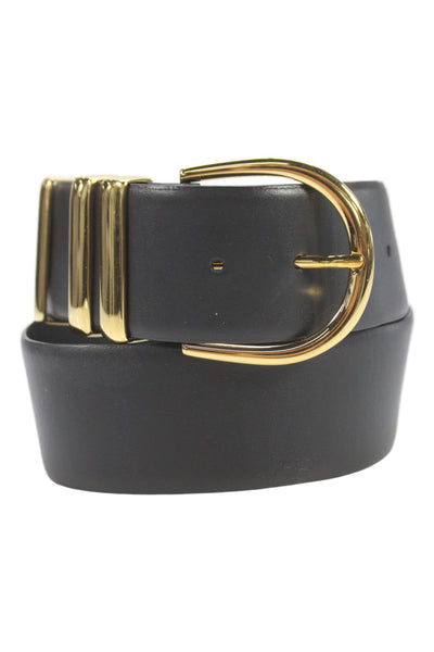 Khaite Womens Medium Width Leather Buckle Belt Black Gold Tone Size Small