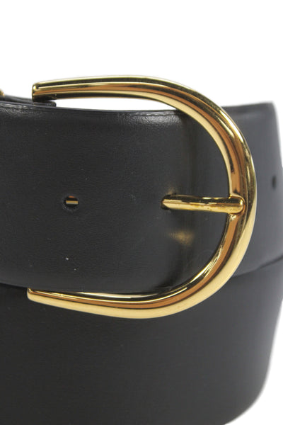 Khaite Womens Medium Width Leather Buckle Belt Black Gold Tone Size Small