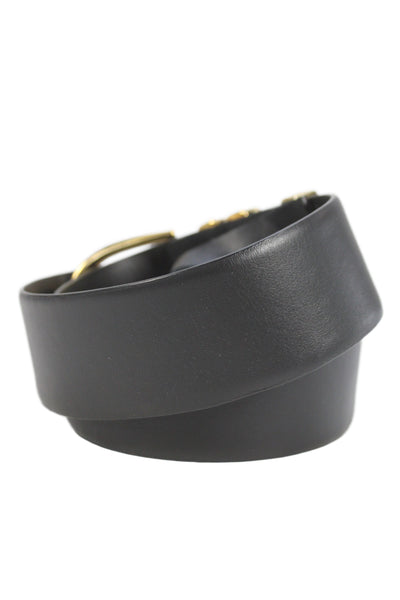 Khaite Womens Medium Width Leather Buckle Belt Black Gold Tone Size Small