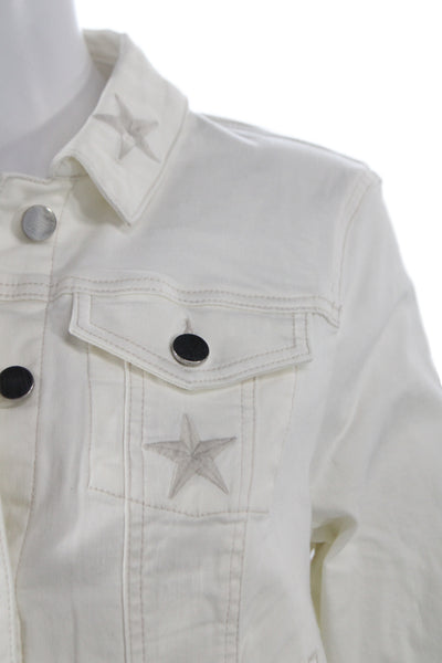 Renuar Women Basic Jacket White Button Long Sleeve Stars Cotton Size XL