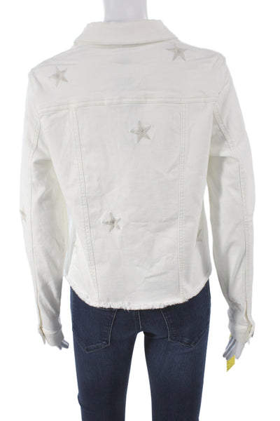 Renuar Women Basic Jacket White Button Long Sleeve Stars Cotton Size XL
