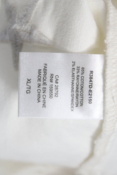 Renuar Women Basic Jacket White Button Long Sleeve Stars Cotton Size XL
