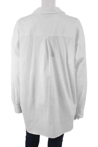 Renuar Women White Floral Collared Button-Up Tunic Long Sleeve Cotton Size L